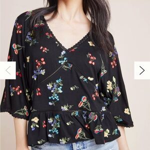 Anthropologie Black Floral Blouse